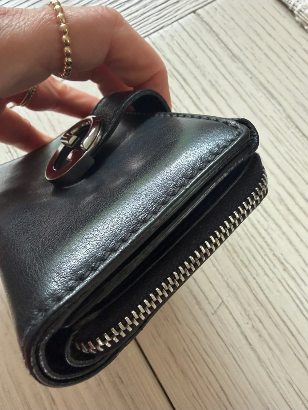 Gucci Black Leather Wallet with Silver GG Logo